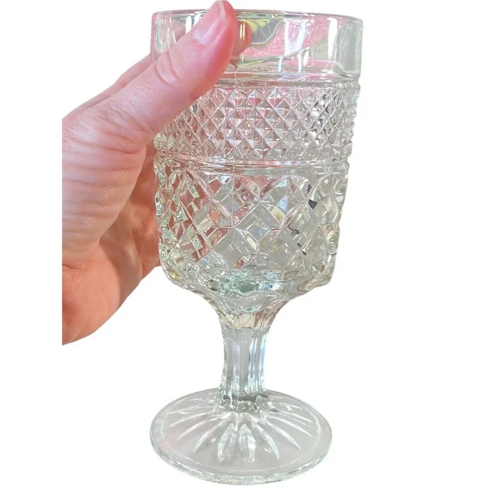 Anchor Hocking Vintage Large Wexford Wine Goblets Set of Four 6 5/8 Inch
